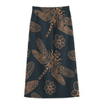 Vintage Dragonfly Pattern Print Cotton Front Slit Maxi Skirt