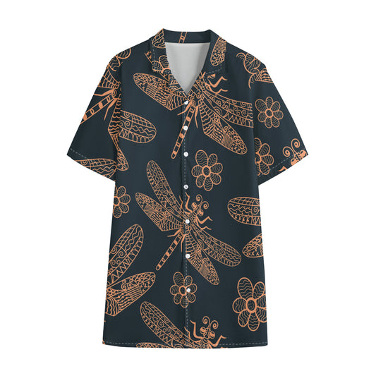 Vintage Dragonfly Pattern Print Cotton Hawaiian Shirt
