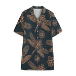 Vintage Dragonfly Pattern Print Cotton Hawaiian Shirt