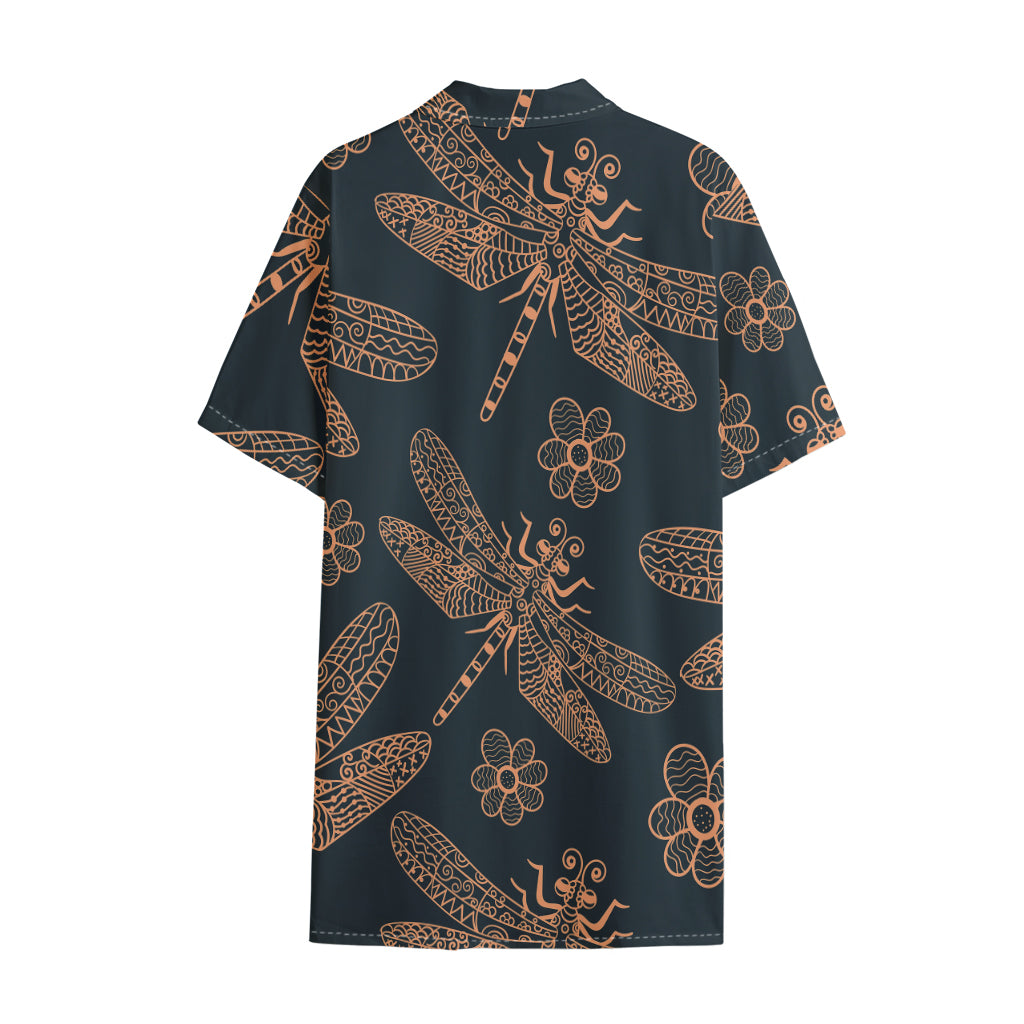 Vintage Dragonfly Pattern Print Cotton Hawaiian Shirt
