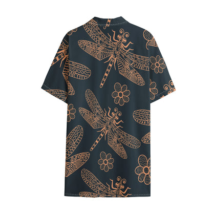Vintage Dragonfly Pattern Print Cotton Hawaiian Shirt