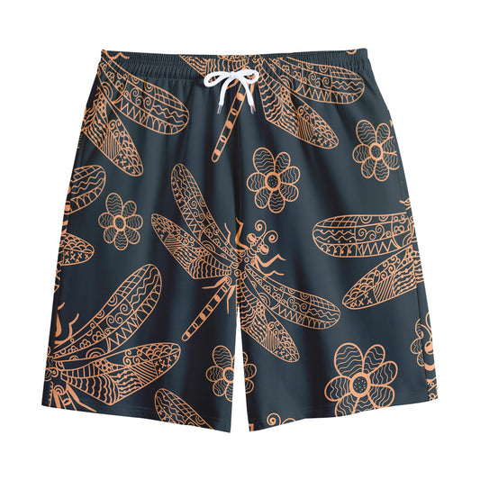 Vintage Dragonfly Pattern Print Cotton Shorts