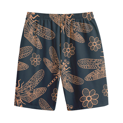 Vintage Dragonfly Pattern Print Cotton Shorts