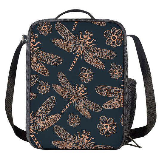 Vintage Dragonfly Pattern Print Crossbody Lunch Bag