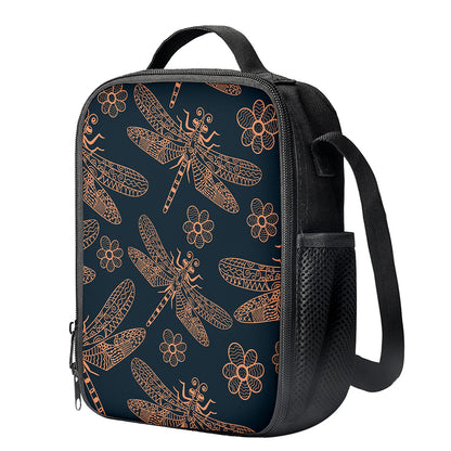 Vintage Dragonfly Pattern Print Crossbody Lunch Bag