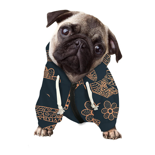 Vintage Dragonfly Pattern Print Dog Zip Up Hoodie