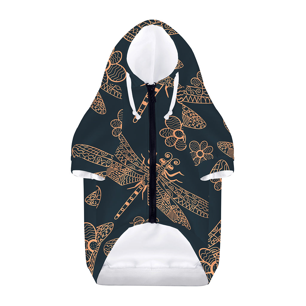 Vintage Dragonfly Pattern Print Dog Zip Up Hoodie