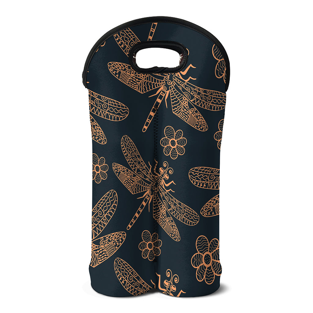 Vintage Dragonfly Pattern Print Double Neoprene Wine Tote