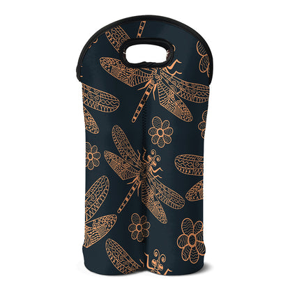 Vintage Dragonfly Pattern Print Double Neoprene Wine Tote