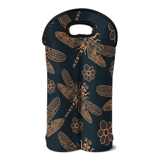 Vintage Dragonfly Pattern Print Double Neoprene Wine Tote