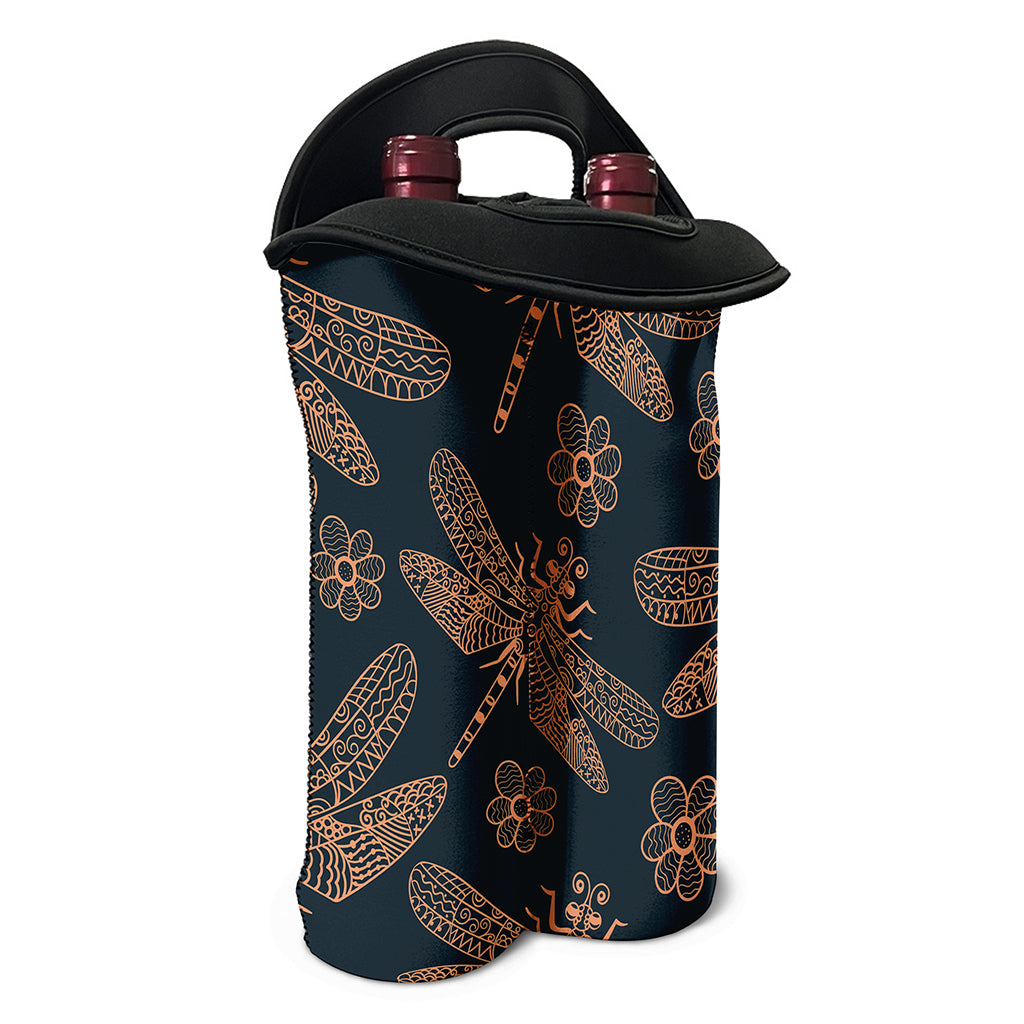 Vintage Dragonfly Pattern Print Double Neoprene Wine Tote