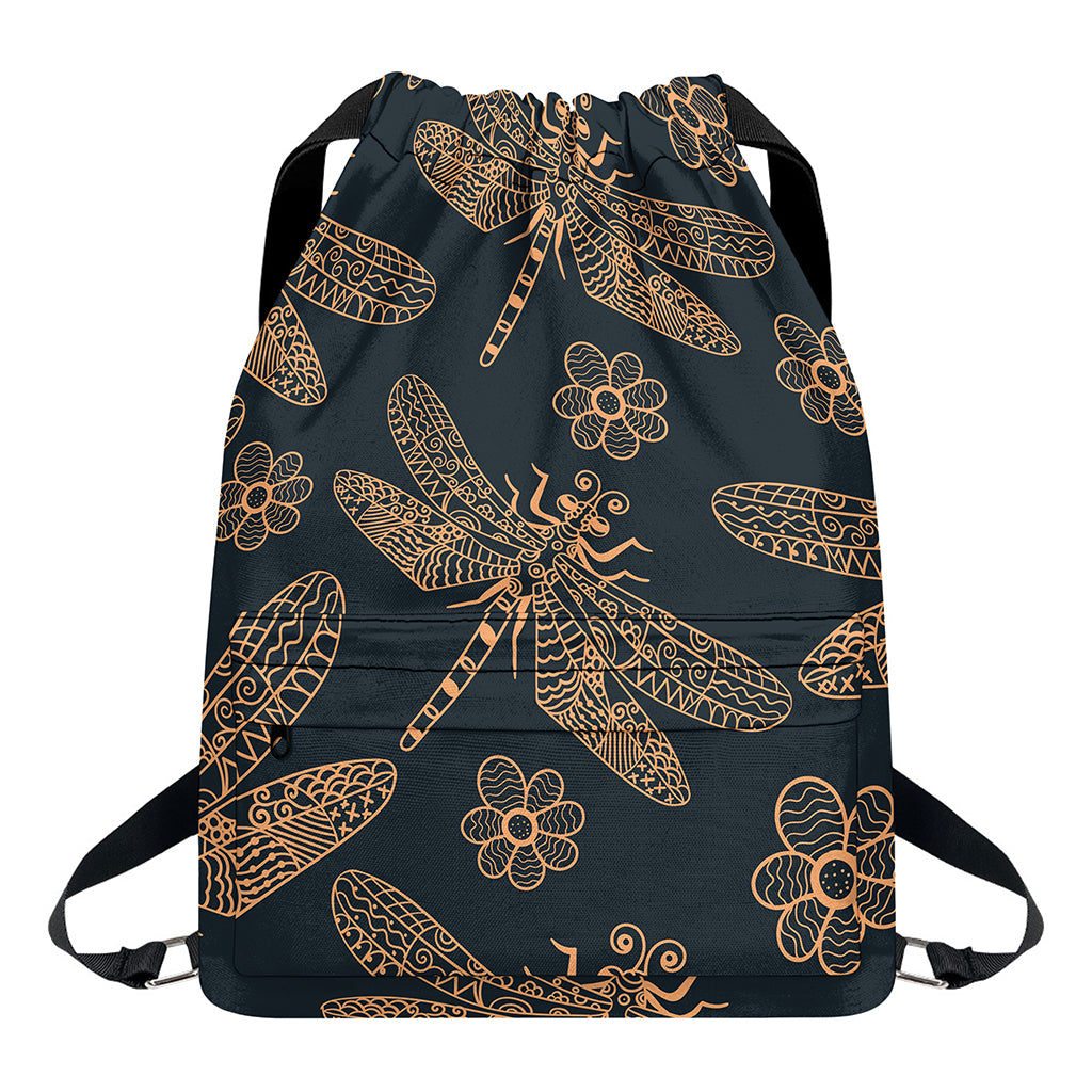 Vintage Dragonfly Pattern Print Drawstring Backpack