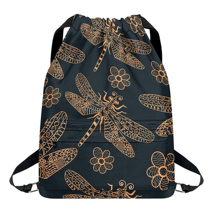 Vintage Dragonfly Pattern Print Drawstring Backpack