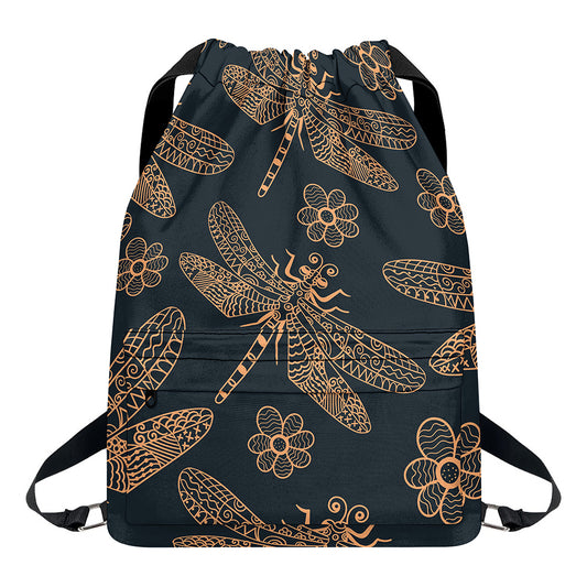 Vintage Dragonfly Pattern Print Drawstring Backpack