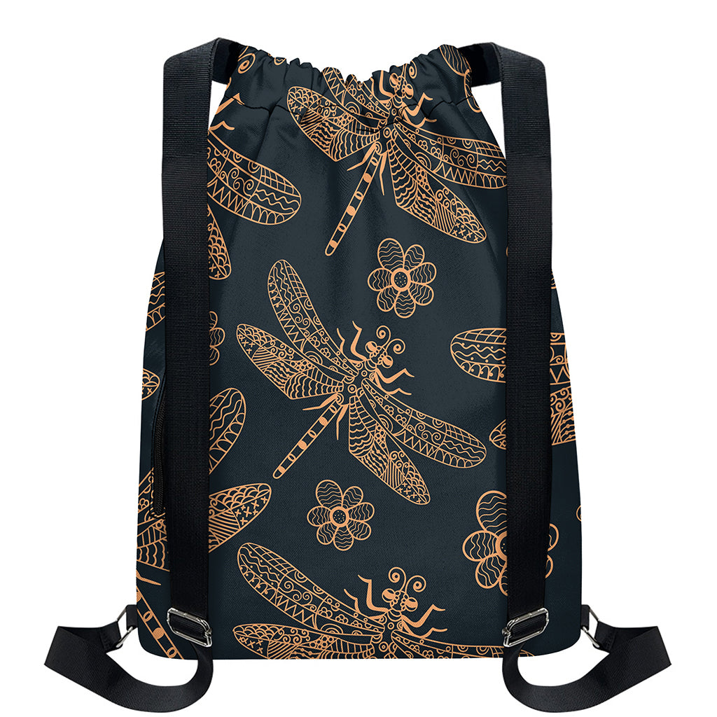 Vintage Dragonfly Pattern Print Drawstring Backpack