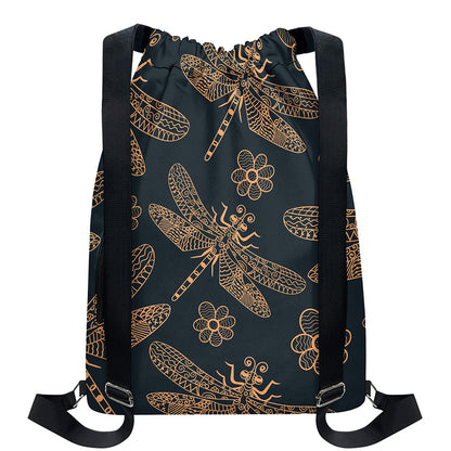 Vintage Dragonfly Pattern Print Drawstring Backpack