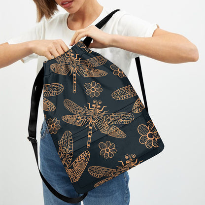 Vintage Dragonfly Pattern Print Drawstring Backpack