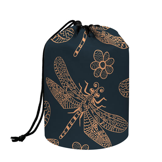 Vintage Dragonfly Pattern Print Drawstring Makeup Bag