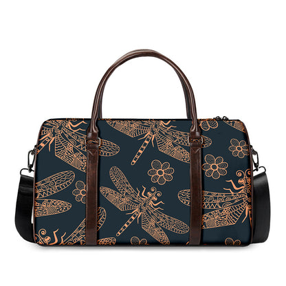 Vintage Dragonfly Pattern Print Duffle Bag