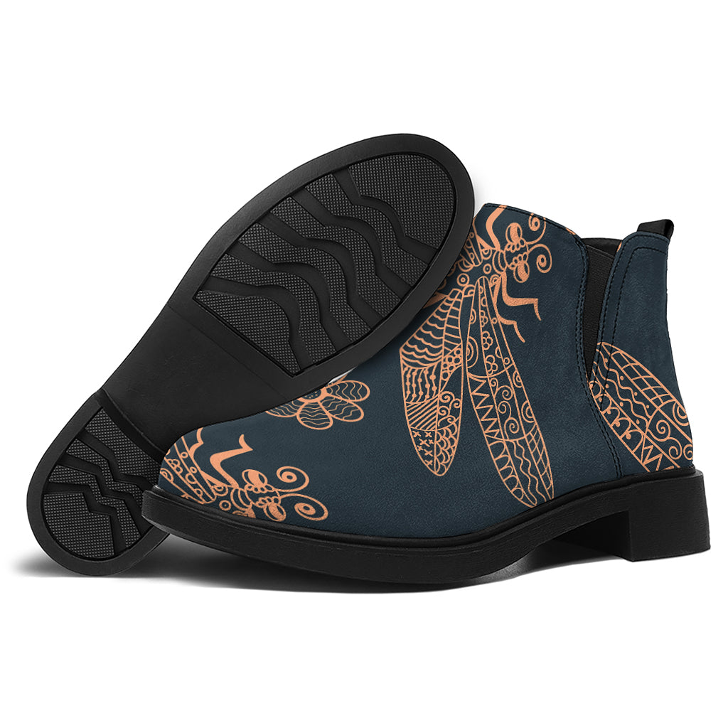 Vintage Dragonfly Pattern Print Flat Ankle Boots