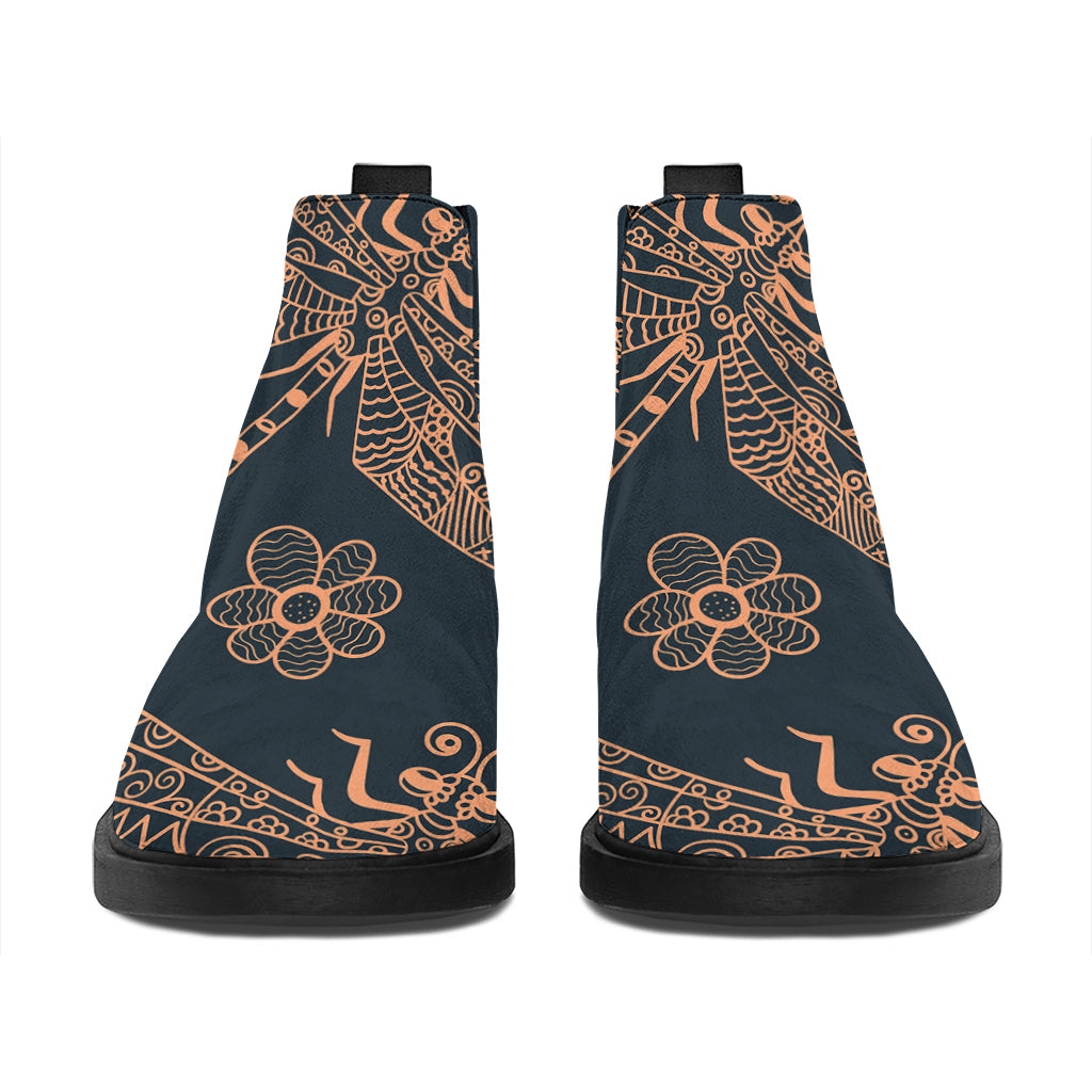 Vintage Dragonfly Pattern Print Flat Ankle Boots