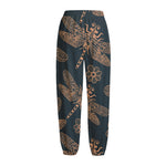Vintage Dragonfly Pattern Print Fleece Lined Knit Pants