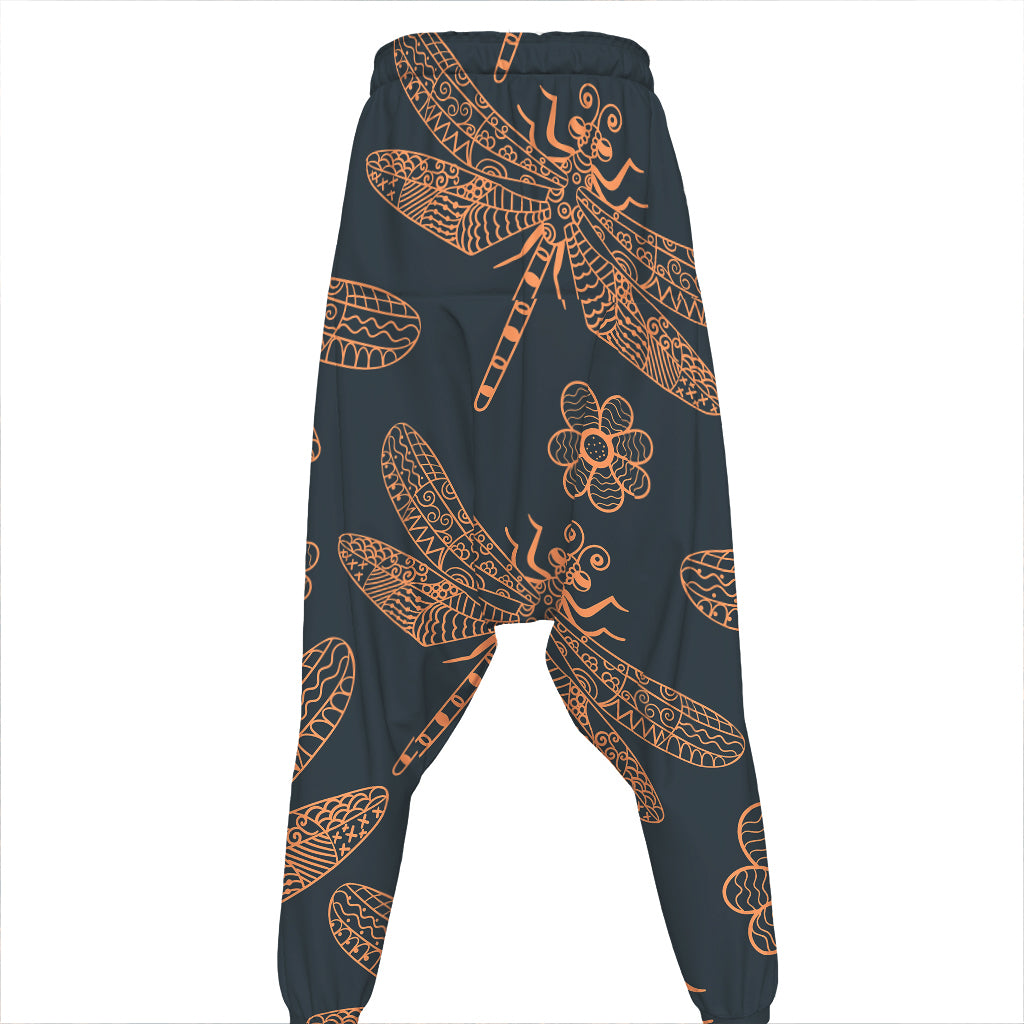 Vintage Dragonfly Pattern Print Hammer Pants