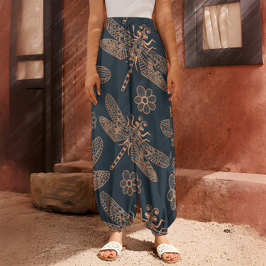 Vintage Dragonfly Pattern Print Harem Pants