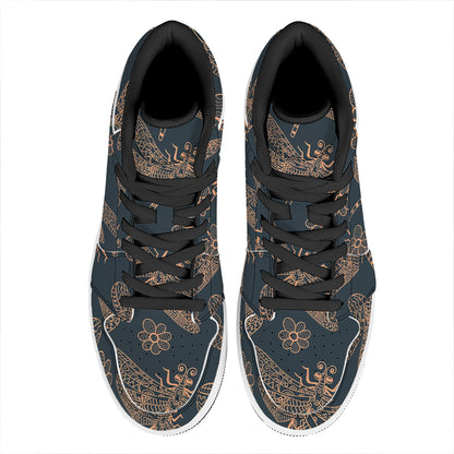 Vintage Dragonfly Pattern Print High Top Leather Sneakers