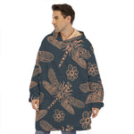 Vintage Dragonfly Pattern Print Hoodie Blanket