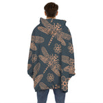Vintage Dragonfly Pattern Print Hoodie Blanket
