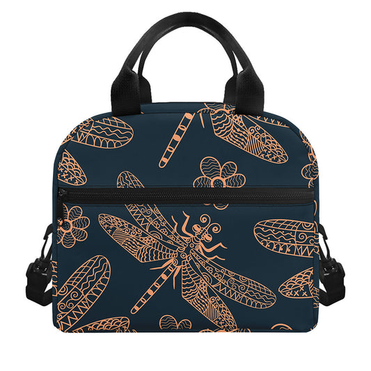 Vintage Dragonfly Pattern Print Insulated Lunch Bag
