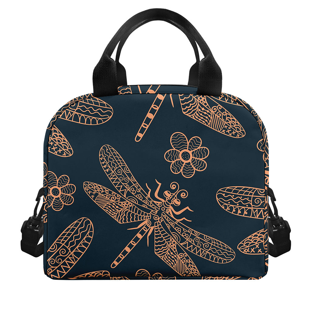 Vintage Dragonfly Pattern Print Insulated Lunch Bag