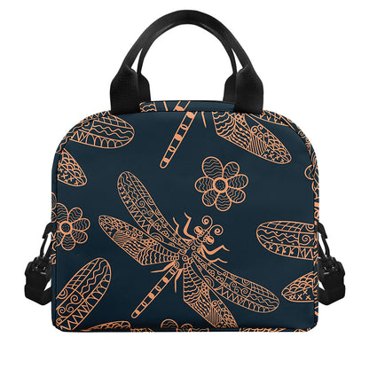Vintage Dragonfly Pattern Print Insulated Lunch Bag