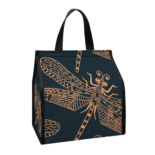 Vintage Dragonfly Pattern Print Insulated Lunch Tote