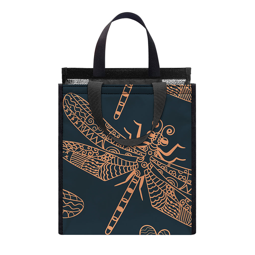 Vintage Dragonfly Pattern Print Insulated Lunch Tote