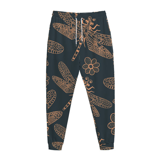 Vintage Dragonfly Pattern Print Jogger Pants