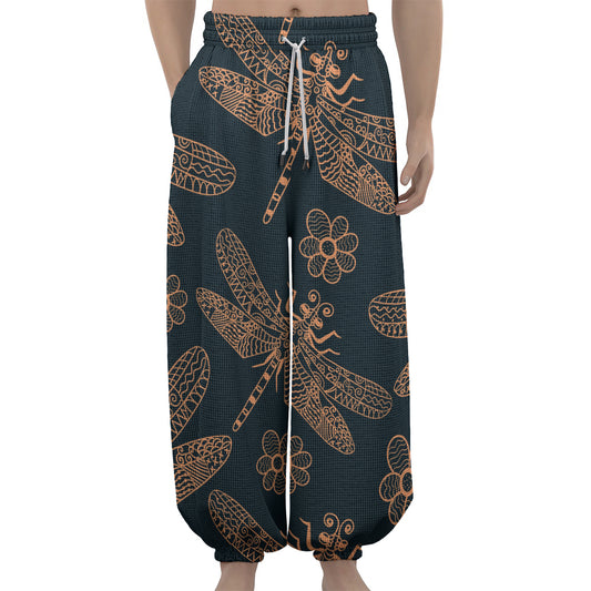 Vintage Dragonfly Pattern Print Lantern Pants