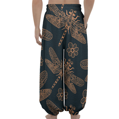 Vintage Dragonfly Pattern Print Lantern Pants