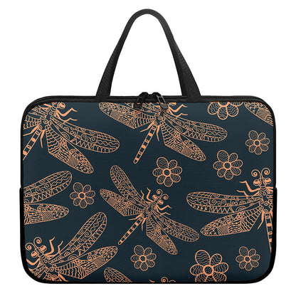 Vintage Dragonfly Pattern Print Laptop Sleeve With Handle