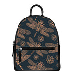Vintage Dragonfly Pattern Print Leather Backpack