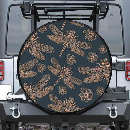 Vintage Dragonfly Pattern Print Leather Spare Tire Cover