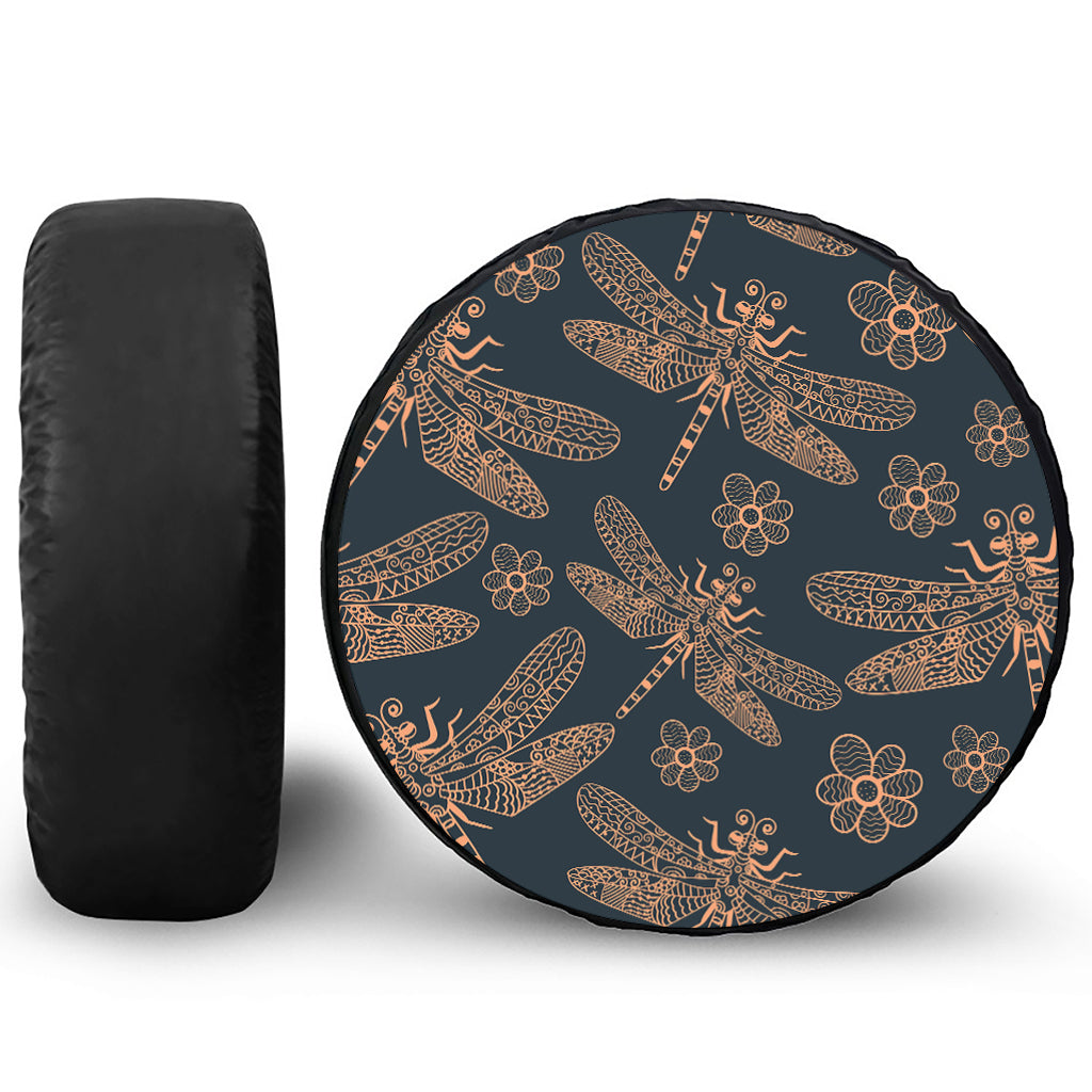 Vintage Dragonfly Pattern Print Leather Spare Tire Cover
