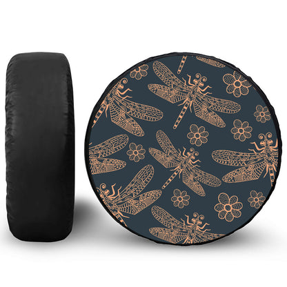 Vintage Dragonfly Pattern Print Leather Spare Tire Cover