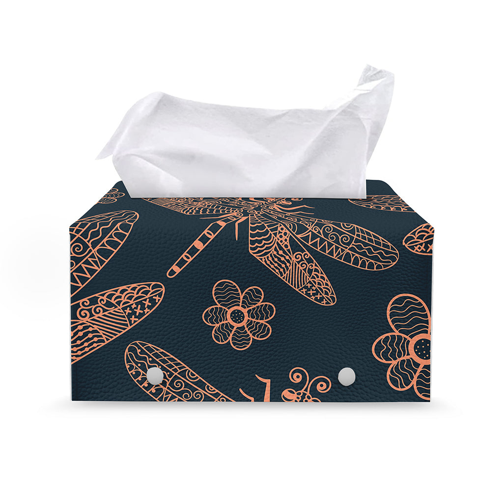 Vintage Dragonfly Pattern Print Leather Tissue Box Cover