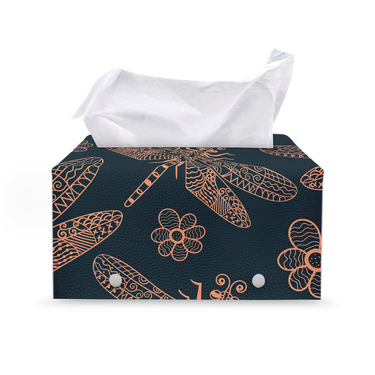 Vintage Dragonfly Pattern Print Leather Tissue Box Cover