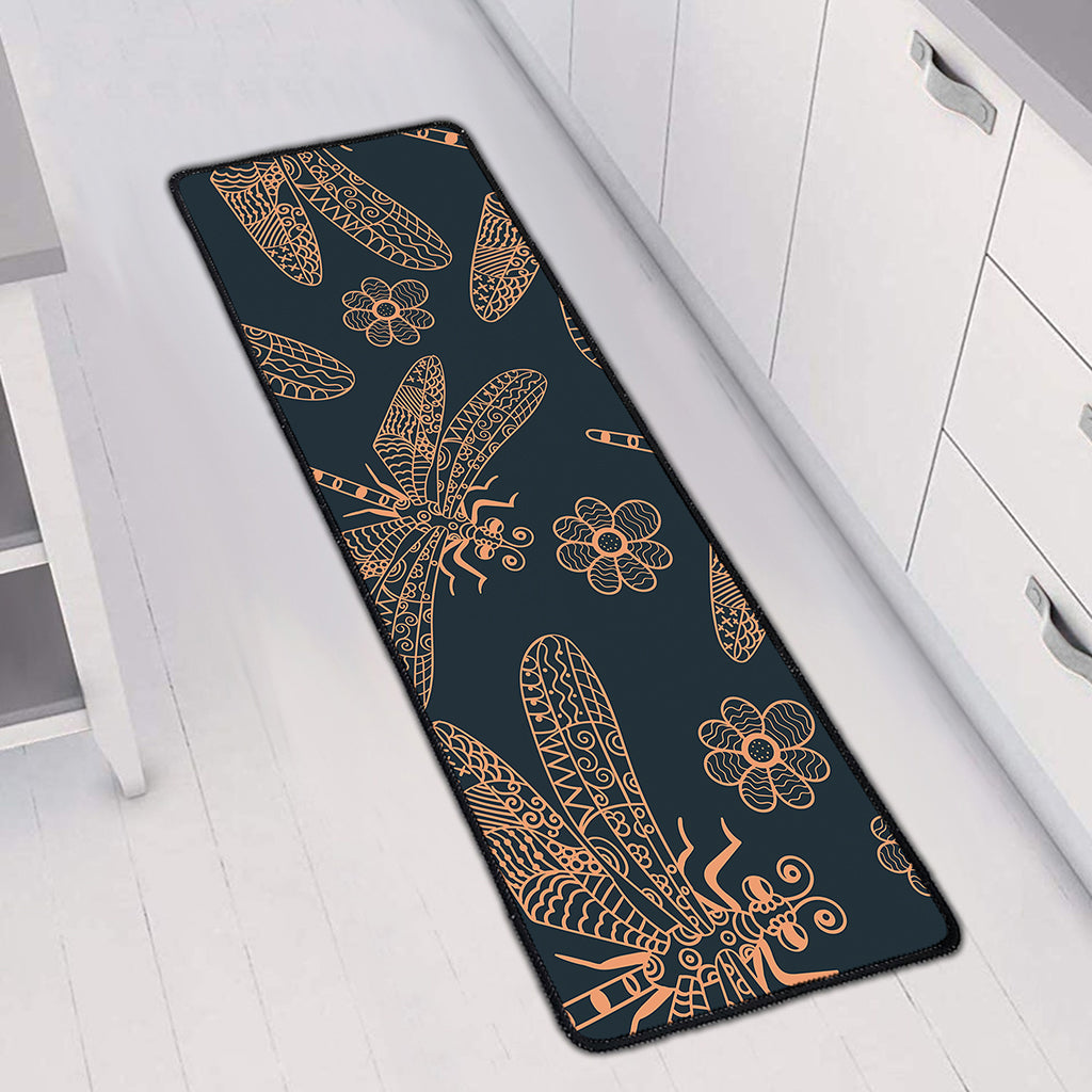 Vintage Dragonfly Pattern Print Long Kitchen Mat