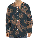 Vintage Dragonfly Pattern Print Long Sleeve Baseball Jersey