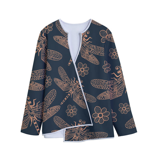 Vintage Dragonfly Pattern Print Long Sleeve Short Coat