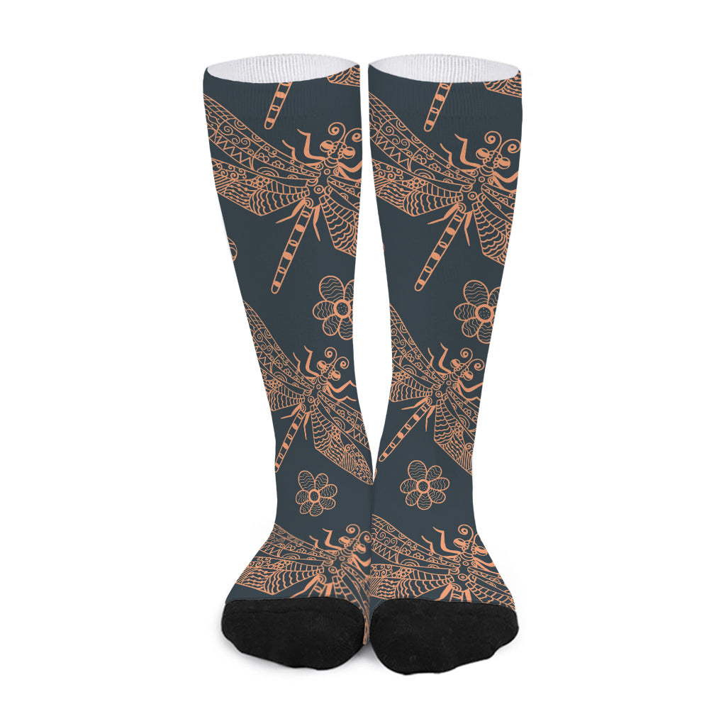 Vintage Dragonfly Pattern Print Long Socks